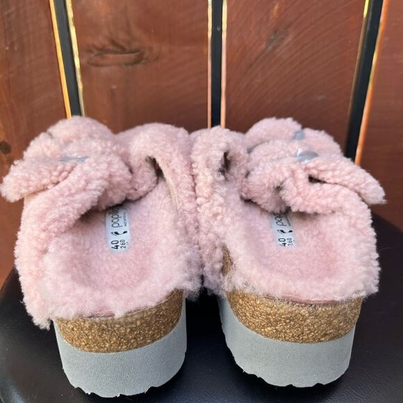 Birkenstock Arizona Teddy Shearling Platform Sandals Pink Big Buckle 40EU - Picture 8 of 9
